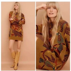 ANTHROPOLOGIE CASEY TUNIC SWEATER DRESS tiger toucan print